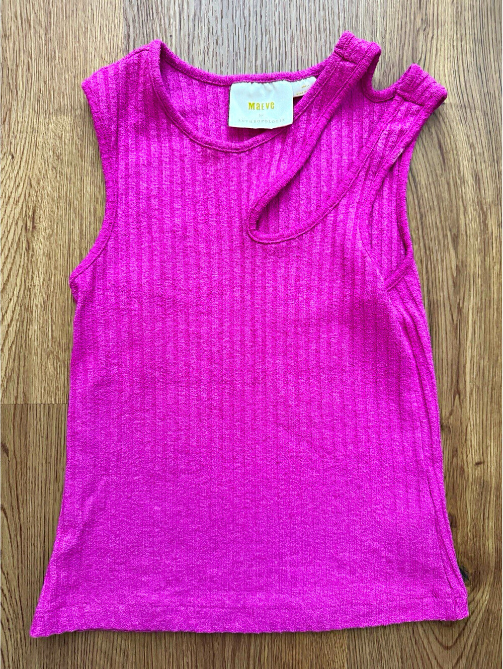 Maeve Anthropologie Small Pink Ribbed Asymmetrical Cutout Tank Top